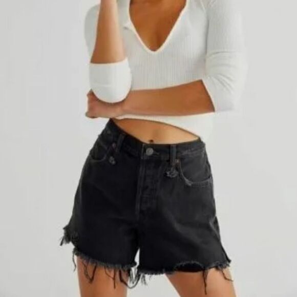 Free People Makai Cutoff Jean Shorts Washed Black Retail $68 SIZE 25 - Picture 1 of 12